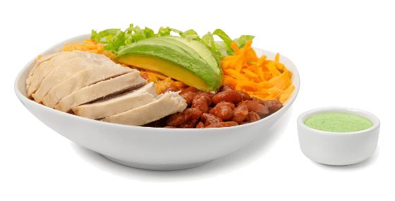 Boca Chicken Bowl with rice, beans, avocado and Boca Sauce
